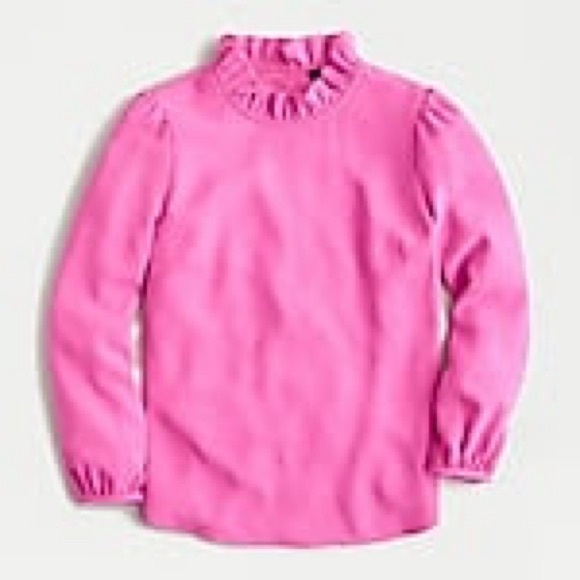 JCrew Long Sleeve Ruffle Neck Top in 365 Crepe - Picture 2 of 8